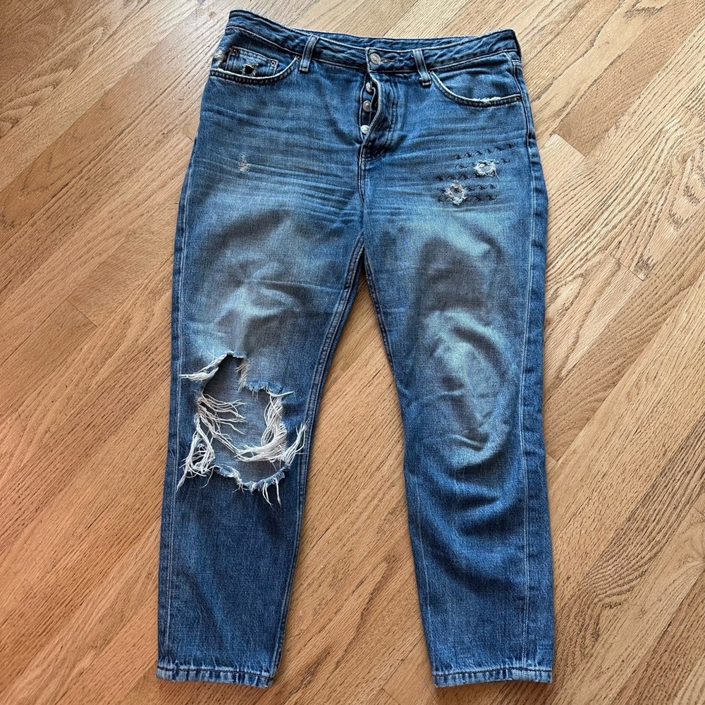 Top Shop Distressed Jeans Button Fly